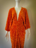 Orange Sequin Velvet Gown,handmade in USA,Old Hollywood glamor,full length red carpet evening gown-as seen on Garcelle-RHOBH