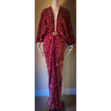 Sequin Velvet Gown-Art Deco-Old Hollywood-Angel wing sleeve- sash belt-evening gown-dramatic gown-red carpet