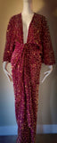 Sequin Velvet Gown-Art Deco-Old Hollywood-Angel wing sleeve- sash belt-evening gown-dramatic gown-red carpet