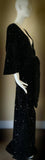 Midnight black Sequin Velvet Gown-Art Deco-Old Hollywood-Angel wing sleeve- sash belt-evening gown-dramatic gown-red carpet