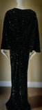 Midnight black Sequin Velvet Gown-Art Deco-Old Hollywood-Angel wing sleeve- sash belt-evening gown-dramatic gown-red carpet