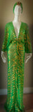 Stunning,sheer emerald green mesh-Sequin  Gown-Art Deco-Angel wing sleeve-dramatic sequin evening gown-red carpet gown