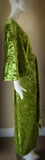 Moss green/chartreuse Crushed Velvet Gown-Art Deco-Old Hollywood-Angel wing sleeves-sash belt-evening gown