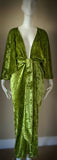 Moss green/chartreuse Crushed Velvet Gown-Art Deco-Old Hollywood-Angel wing sleeves-sash belt-evening gown