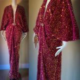 Sequin Velvet Gown-Art Deco-Old Hollywood-Angel wing sleeve- sash belt-evening gown-dramatic gown-red carpet
