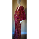 Sequin Velvet Gown-Art Deco-Old Hollywood-Angel wing sleeve- sash belt-evening gown-dramatic gown-red carpet