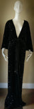 Midnight black Sequin Velvet Gown-Art Deco-Old Hollywood-Angel wing sleeve- sash belt-evening gown-dramatic gown-red carpet