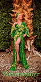 Stunning,sheer emerald green mesh-Sequin  Gown-Art Deco-Angel wing sleeve-dramatic sequin evening gown-red carpet gown