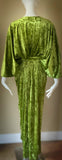 Moss green/chartreuse Crushed Velvet Gown-Art Deco-Old Hollywood-Angel wing sleeves-sash belt-evening gown