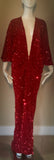 Bright red,Sequin Velvet Gown-Art Deco-Old Hollywood-Angel wing sleeve- sash belt-evening gown-dramatic gown-red carpet