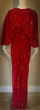 Bright red,Sequin Velvet Gown-Art Deco-Old Hollywood-Angel wing sleeve- sash belt-evening gown-dramatic gown-red carpet