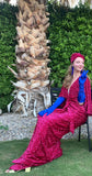 Hot Pink sequin Velvet Gown-Art Deco gown-Old Hollywood evening gown-red carpet gown