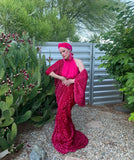 Hot Pink sequin Velvet Gown-Art Deco gown-Old Hollywood evening gown-red carpet gown