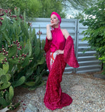 Hot Pink sequin Velvet Gown-Art Deco gown-Old Hollywood evening gown-red carpet gown
