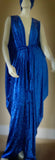 Gorgeous Grecian Goddess velvet Evening Gown-royal blue crushed velvet-crystal rhinestone and matching turban.