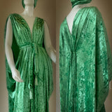 Gorgeous Grecian Goddess velvet Gown-spring green-rhinestone appliqué and matching turban.