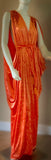 Handmade Burnt Orange Velvet Grecian Gown with Rhinestone and Turban