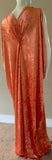 Handmade Burnt Orange Velvet Grecian Gown with Rhinestone and Turban