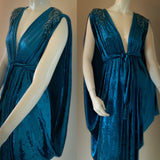 Gorgeous Grecian Goddess Velvet Gown rhinestone appliqué and matching turban.
