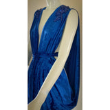 Gorgeous Grecian Goddess velvet Evening Gown-royal blue crushed velvet-crystal rhinestone and matching turban.