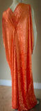 Handmade Burnt Orange Velvet Grecian Gown with Rhinestone and Turban
