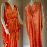 Handmade Burnt Orange Velvet Grecian Gown with Rhinestone and Turban
