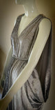 Silver Velvet Grecian Gown with Rhinestone Appliqués & Turban