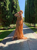 Gorgeous Grecian Goddess Gown-gold micro sequin mesh