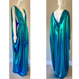 Iridescent Peacock Blue Grecian Gown: Metallic effect,Draped,Handmade to order