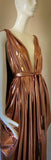 Grecian Goddess Gown-copper molten metallic-special occasion gown-evening gown-bridal-drag-burlesque gown