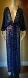 Midnite blue sequin mesh gown-Art Deco Angel wing sleeve-sequin evening gown