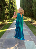 Iridescent Peacock Blue Grecian Gown: Metallic effect,Draped,Handmade to order