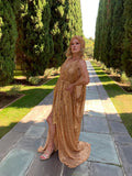 Gorgeous Grecian Goddess Gown-gold micro sequin mesh
