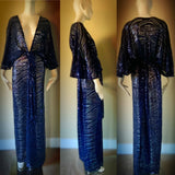 Midnite blue sequin mesh gown-Art Deco Angel wing sleeve-sequin evening gown