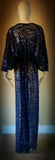 Midnite blue sequin mesh gown-Art Deco Angel wing sleeve-sequin evening gown