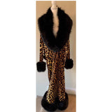 Leopard Print Velvet Cocoon Robe:Handmade, Faux Fur Trim, Old Hollywood Style