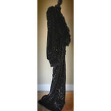 Luxury Black Sequin Velvet-Handmade cocoon robe with glossy black faux fur collar and cuffs,1920s retro style Glamour-Wedding-Burlesque