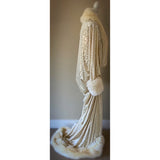 Embossed Velvet Robe & Turban Set: 1920s Old Hollywood Style, Faux Fur Trim