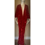 Bright red,Sequin Velvet Gown-Art Deco-Old Hollywood-Angel wing sleeve- sash belt-evening gown-dramatic gown-red carpet