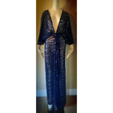 Midnite blue sequin mesh gown-Art Deco Angel wing sleeve-sequin evening gown