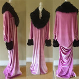 Velvet robe-Old Hollywood style-Full length robe-lavender velvet- faux fur collar. Wedding-burlesque-gift for her