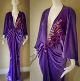 Dusty purple Velvet Gown-Art Deco-Old Hollywood-Angel wing sleeves-Gatsby-1930s gown