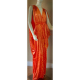 Handmade Burnt Orange Velvet Grecian Gown with Rhinestone and Turban