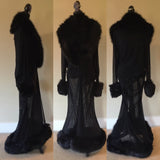Black sheer cocoon robe-Glamour robe-faux fur trim-Old Hollywood-Handmade in USA-luxury robe-gift-women’s robe-burlesque