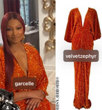 Orange Sequin Velvet Gown,handmade in USA,Old Hollywood glamor,full length red carpet evening gown-as seen on Garcelle-RHOBH