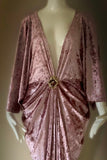 Crushed Velvet Gown-Art Deco-Old Hollywood-Angel wing sleeves-rhinestone detail sash belt