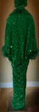 Emerald Green Velvet-sequin robe with luxe faux fur collar and cuffs,1920s retro style-Old Hollywood-Wicked-Wedding-Burlesque-Christmas