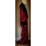 Handmade Luxury RobeVelvet Sequin robe-faux fur collar, 1920s glamour- black velvet - red sequin-velvet-Wedding-Burlesque-gift