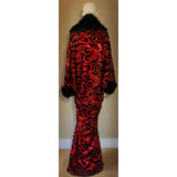 Handmade Luxury RobeVelvet Sequin robe-faux fur collar, 1920s glamour- black velvet - red sequin-velvet-Wedding-Burlesque-gift