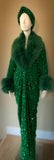 Emerald Green Velvet-sequin robe with luxe faux fur collar and cuffs,1920s retro style-Old Hollywood-Wicked-Wedding-Burlesque-Christmas